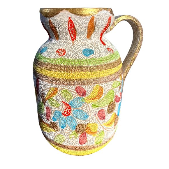 VTG Fratelli Fanciullacci Pebbled Lava Glaze Art Pottery Pitcher/Vase-Signed - Picture 11 of 14